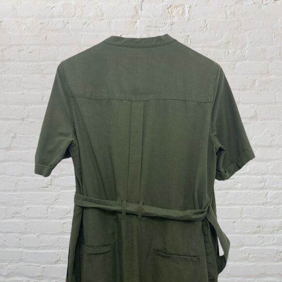 French Connection Olive Tencel Jumpsuit 8 Wrap Tie Military Casual - Picture 6 of 16